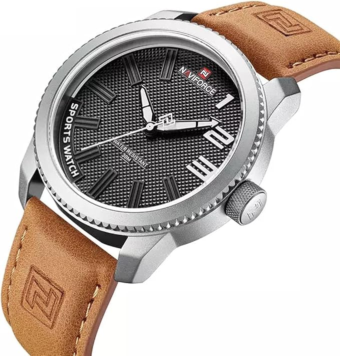 Men's Sport Watch Black Leather 46mm