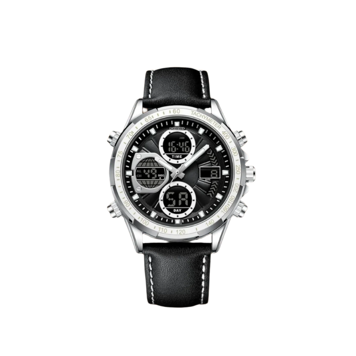 Men's Sports Watch Black Stainless Steel Chronograph