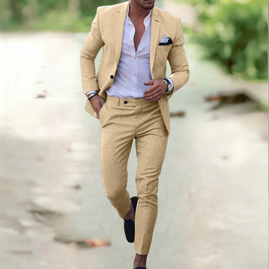 Men's Suit Black Polyester Tailored Fit