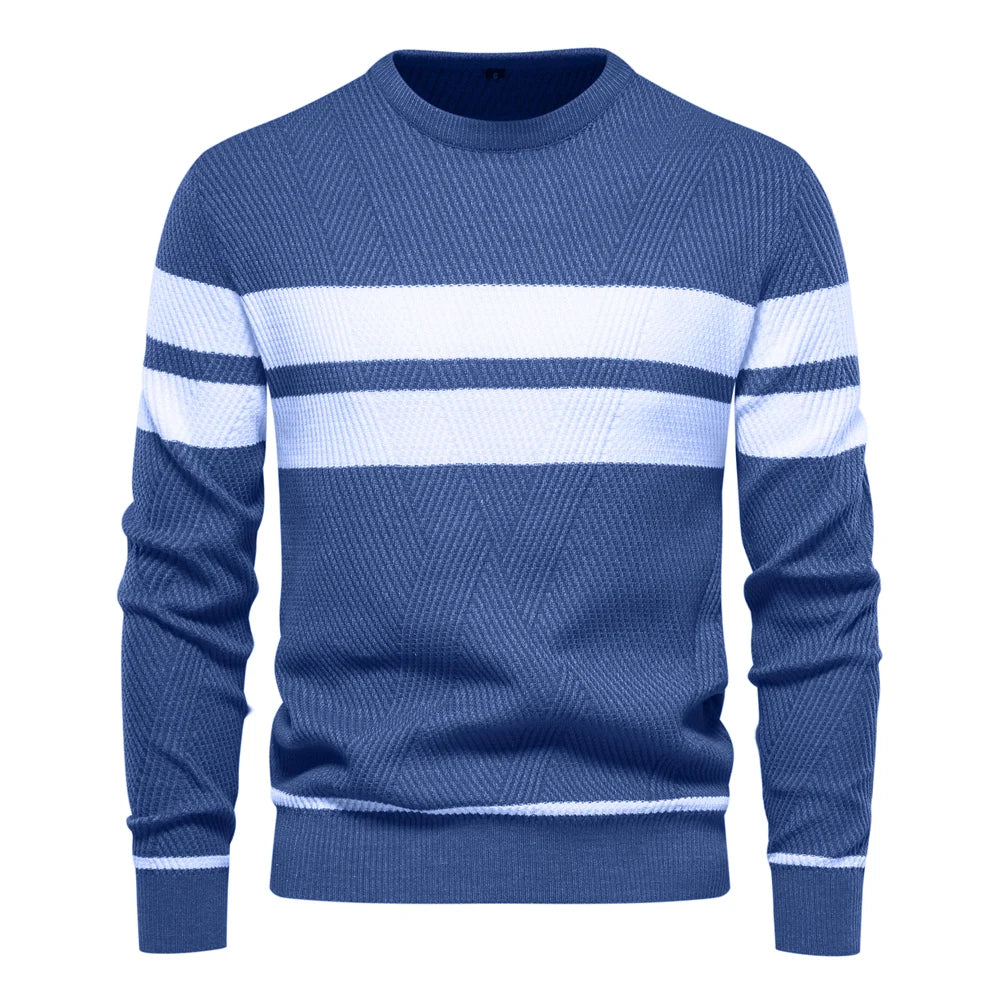Men's Sweater Blue Striped Cotton Slim Fit 10