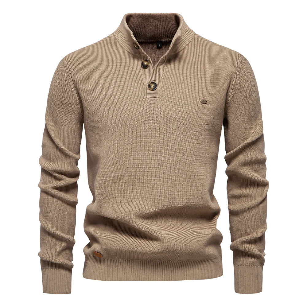 Men's Sweater Gray Cotton Button Design 0