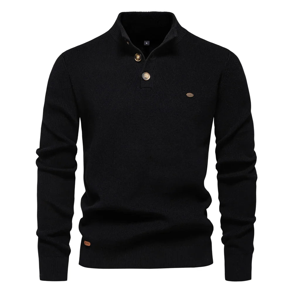 Men's Sweater Gray Cotton Button Design 2
