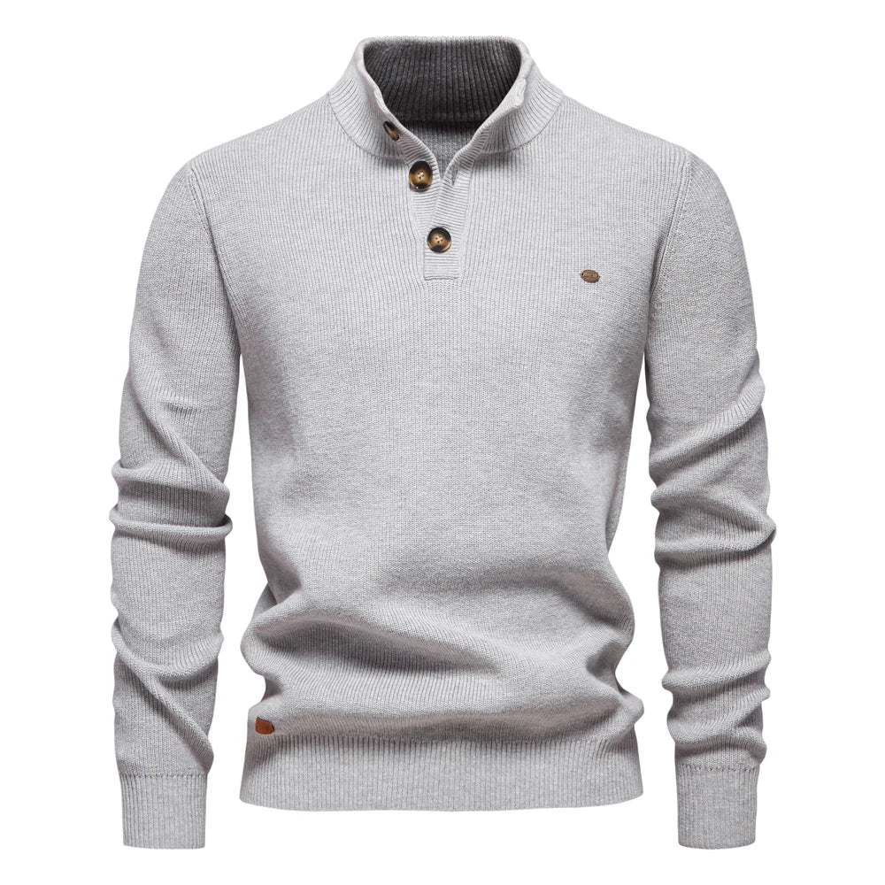 Men's Sweater Gray Cotton Button Design 3
