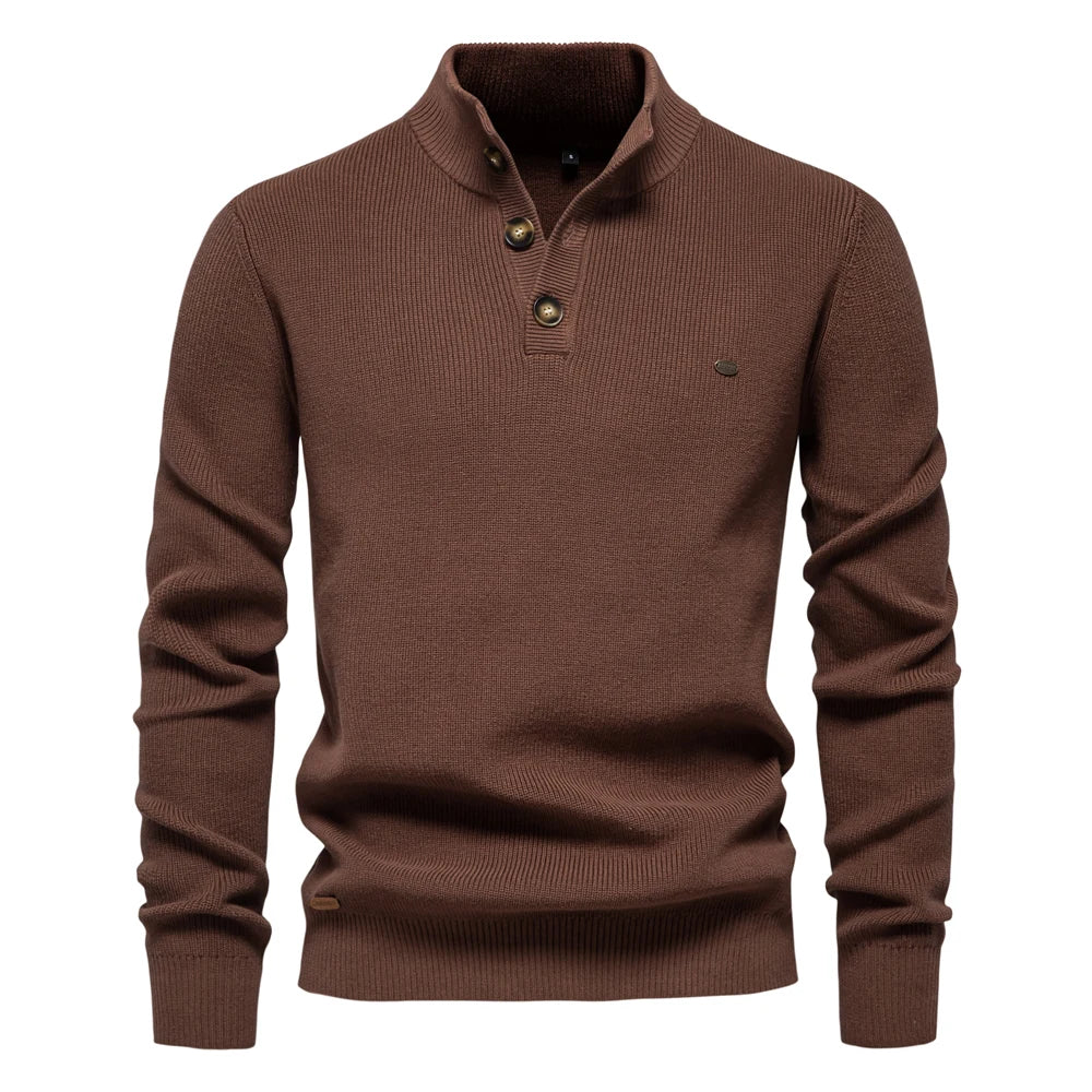 Men's Sweater Gray Cotton Button Design 4