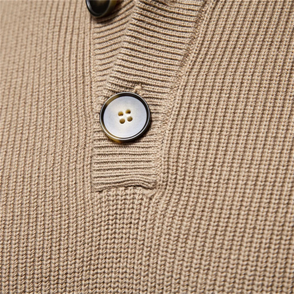 Men's Sweater Gray Cotton Button Design 7