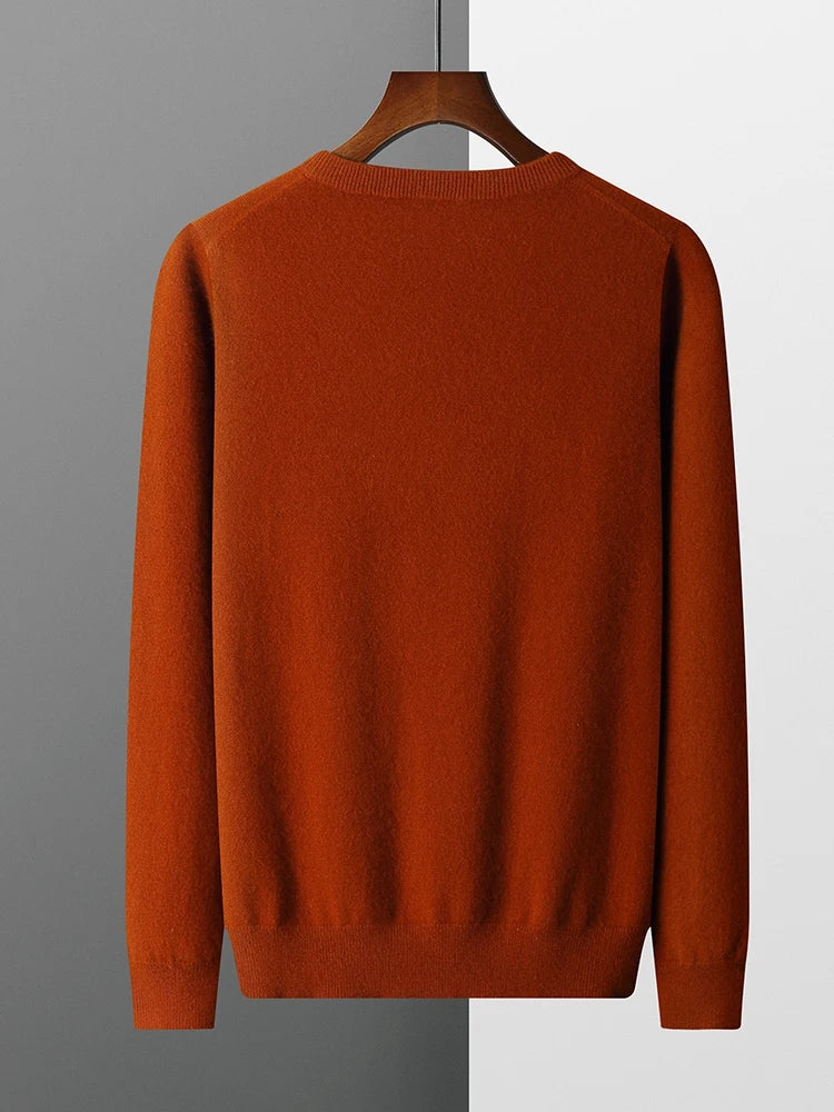 Men's Sweater Solid Color 100% Merino Wool Round Neck Pullover 1
