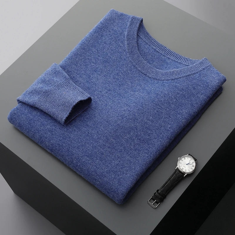 Men's Sweater Solid Color 100% Merino Wool Round Neck Pullover 10