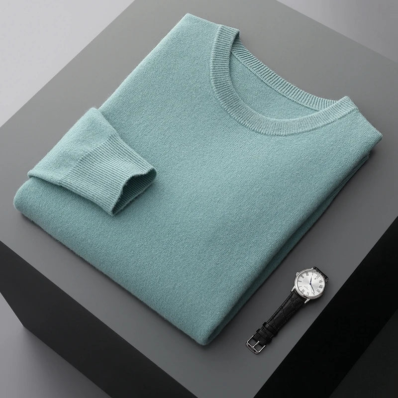 Men's Sweater Solid Color 100% Merino Wool Round Neck Pullover 11