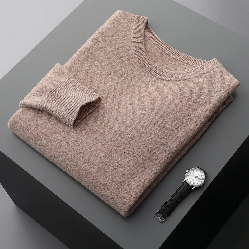Men's Sweater Solid Color 100% Merino Wool Round Neck Pullover 12