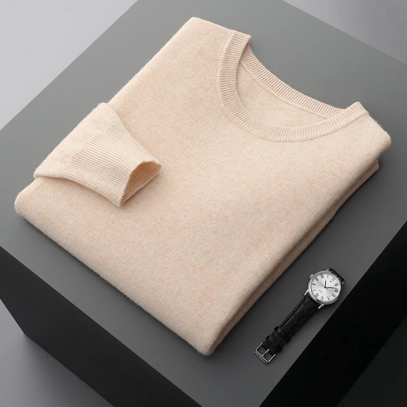 Men's Sweater Solid Color 100% Merino Wool Round Neck Pullover 13