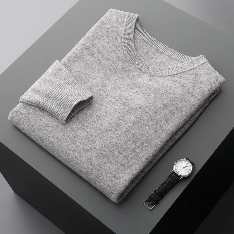 Men's Sweater Solid Color 100% Merino Wool Round Neck Pullover 14