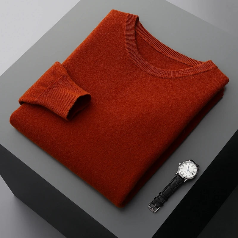Men's Sweater Solid Color 100% Merino Wool Round Neck Pullover 16