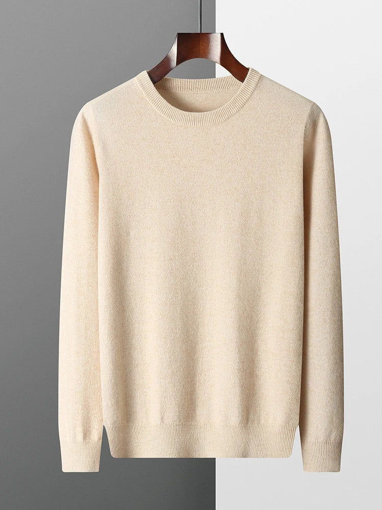 Men's Sweater Solid Color 100% Merino Wool Round Neck Pullover 2