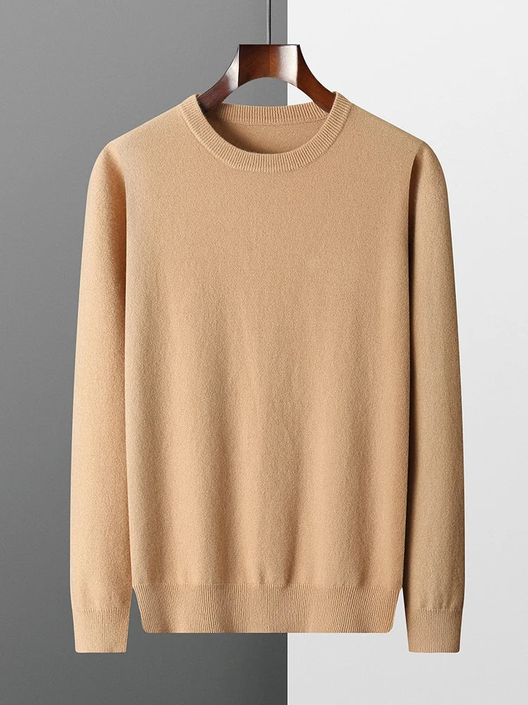 Men's Sweater Solid Color 100% Merino Wool Round Neck Pullover 3