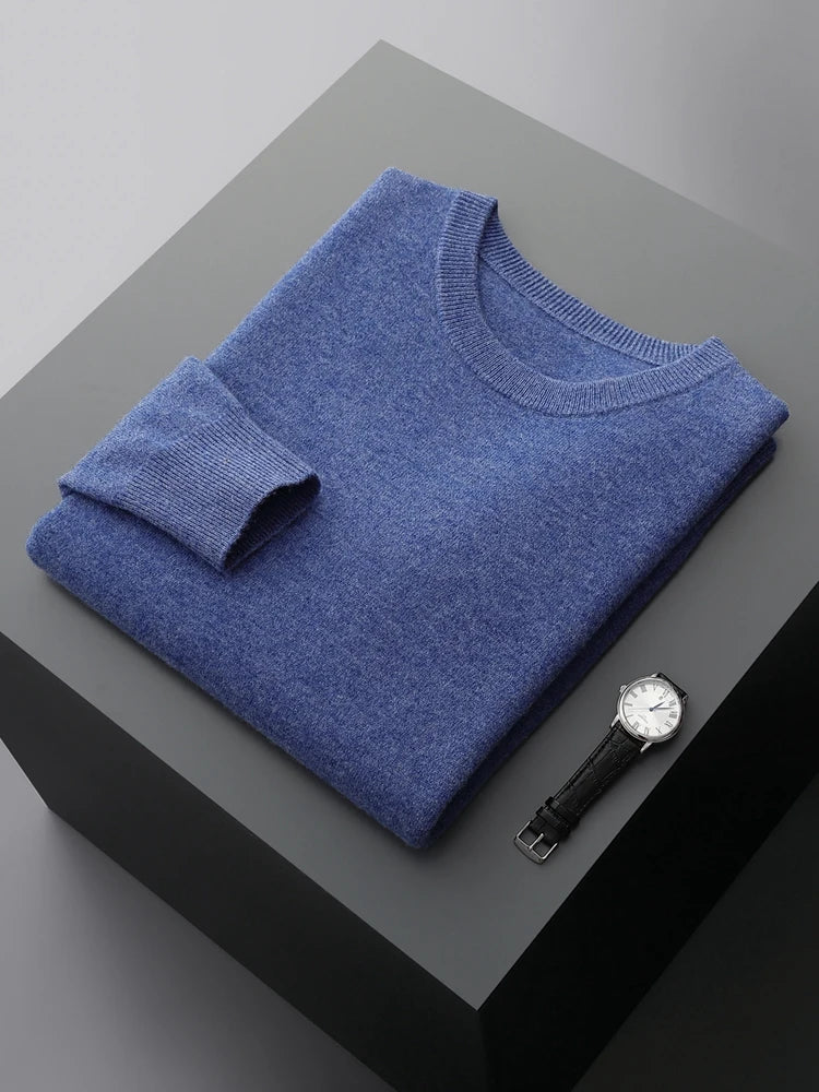Men's Sweater Solid Color 100% Merino Wool Round Neck Pullover 4