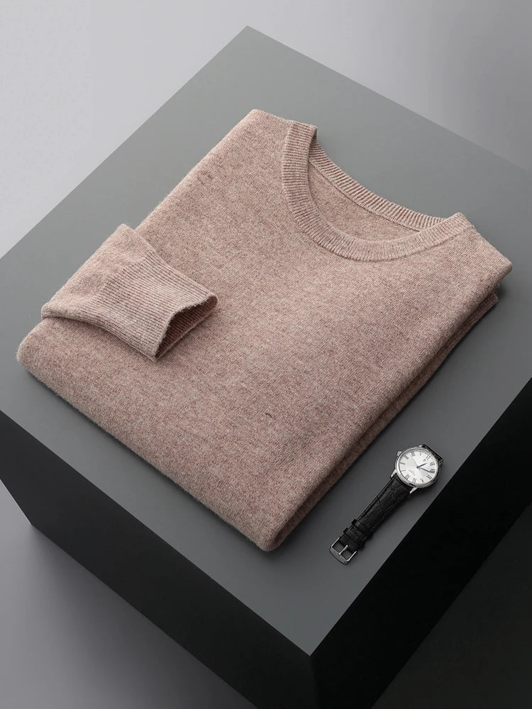 Men's Sweater Solid Color 100% Merino Wool Round Neck Pullover 5