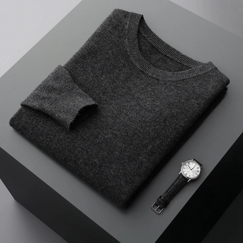 Men's Sweater Solid Color 100% Merino Wool Round Neck Pullover 6