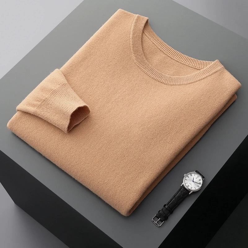Men's Sweater Solid Color 100% Merino Wool Round Neck Pullover 7