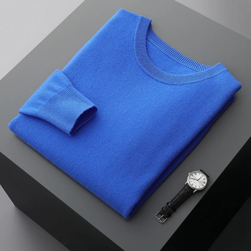 Men's Sweater Solid Color 100% Merino Wool Round Neck Pullover 9