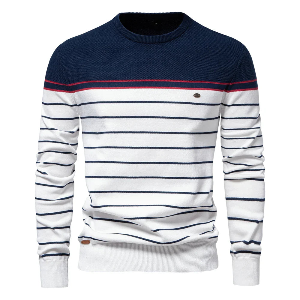Men's Sweater Striped Design Blue Cotton 0