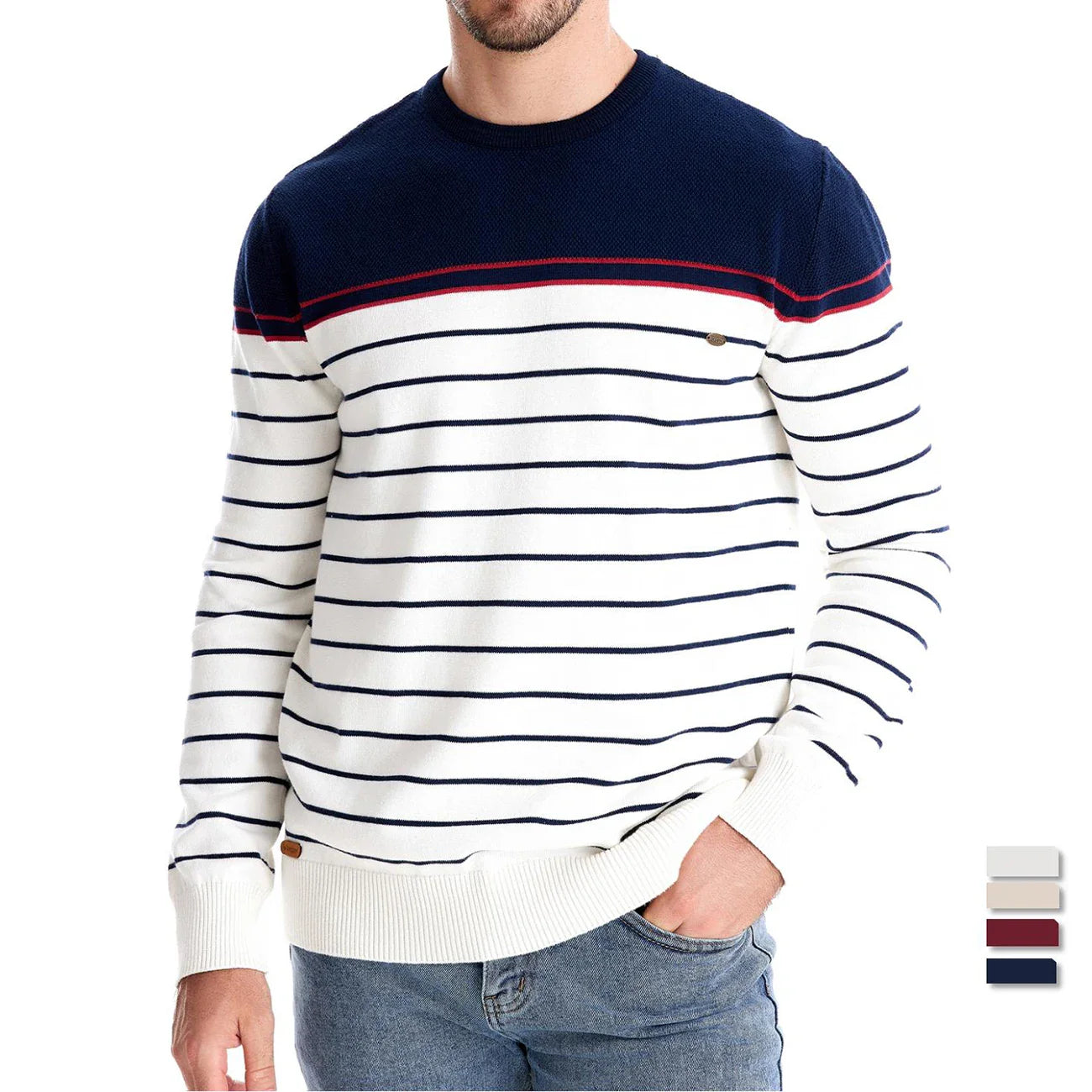Men's Sweater Striped Design Blue Cotton 1