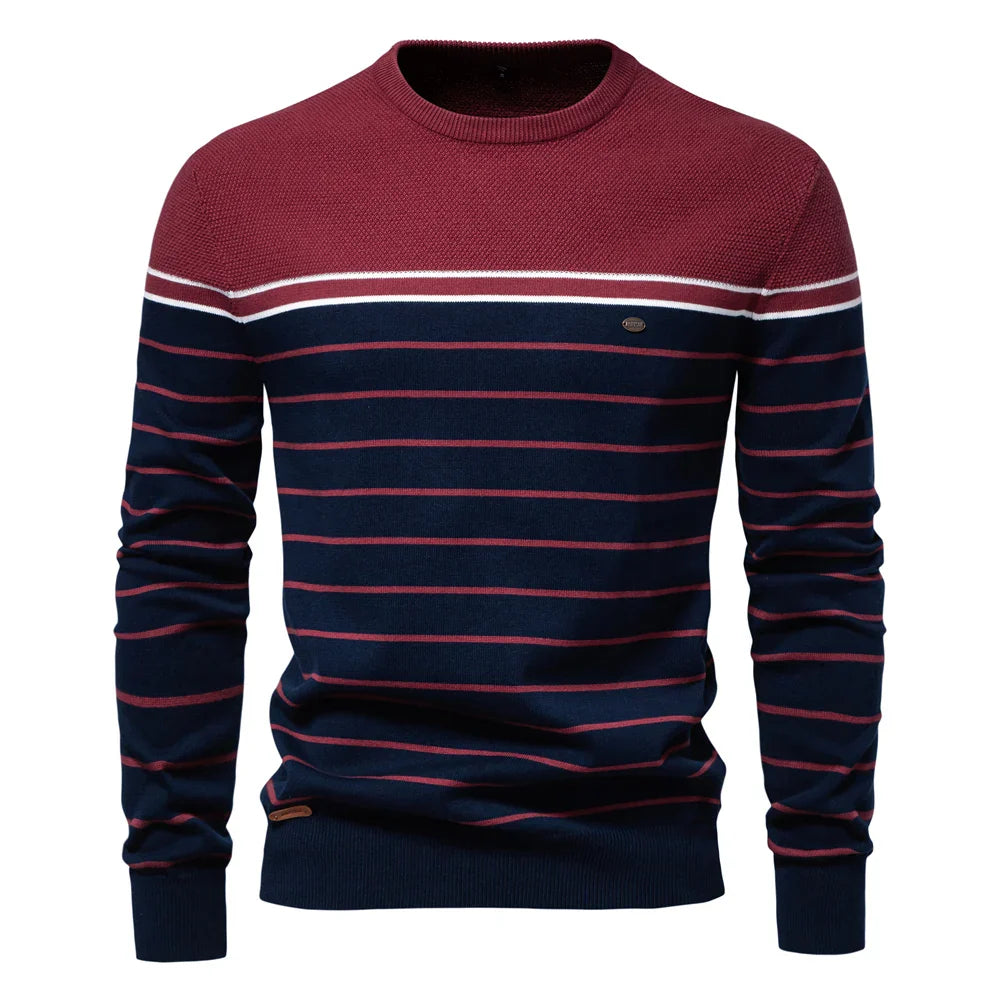 Men's Sweater Striped Design Blue Cotton 2