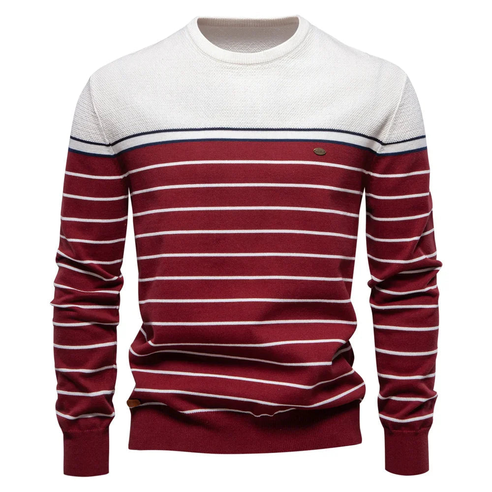 Men's Sweater Striped Design Blue Cotton 3
