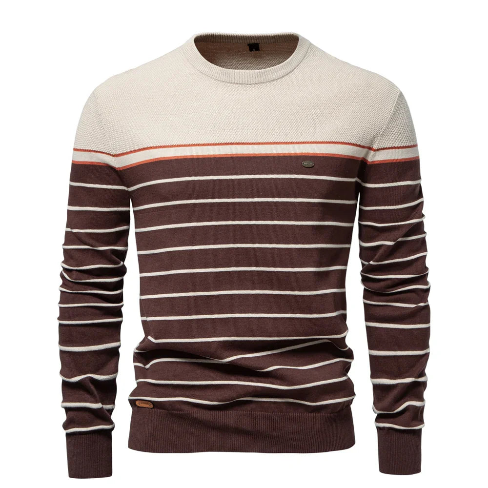 Men's Sweater Striped Design Blue Cotton 4