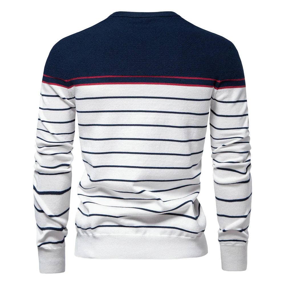 Men's Sweater Striped Design Blue Cotton 5