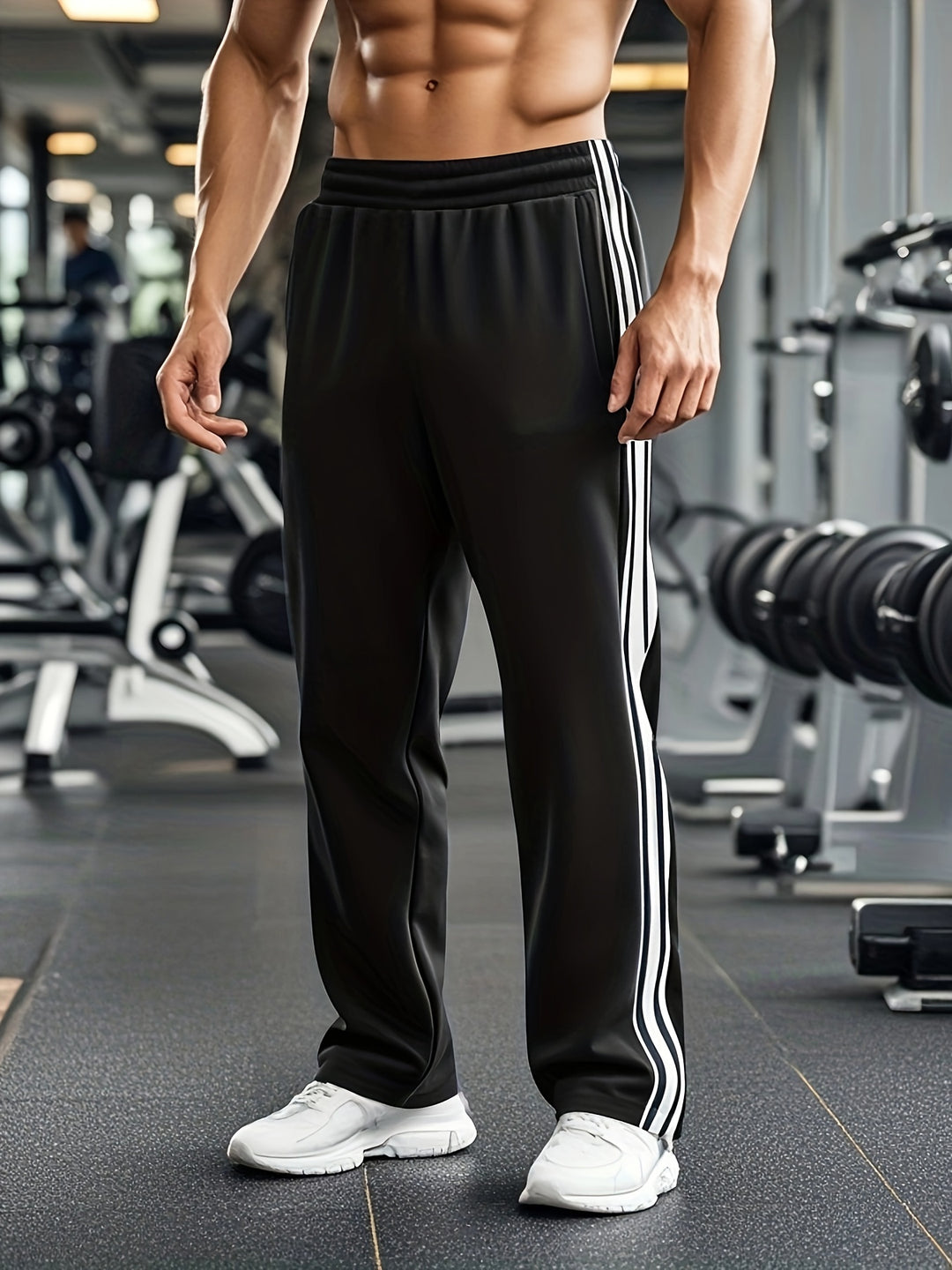 Men's Track Trousers Black Polyester Elastic Waistband 1