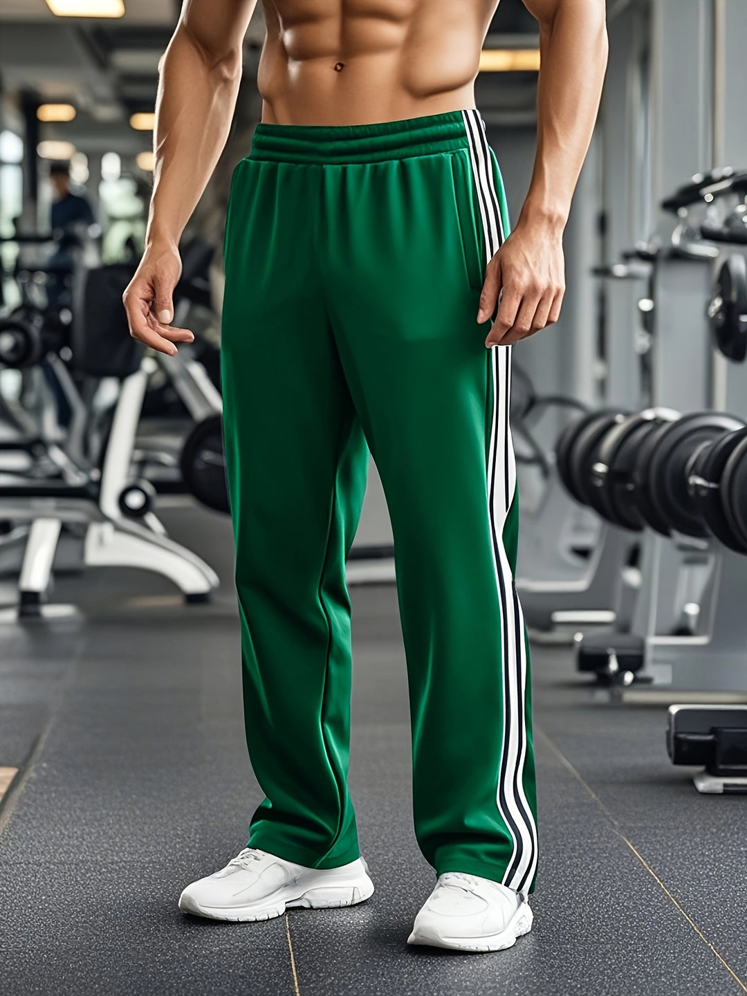 Men's Track Trousers Black Polyester Elastic Waistband 2