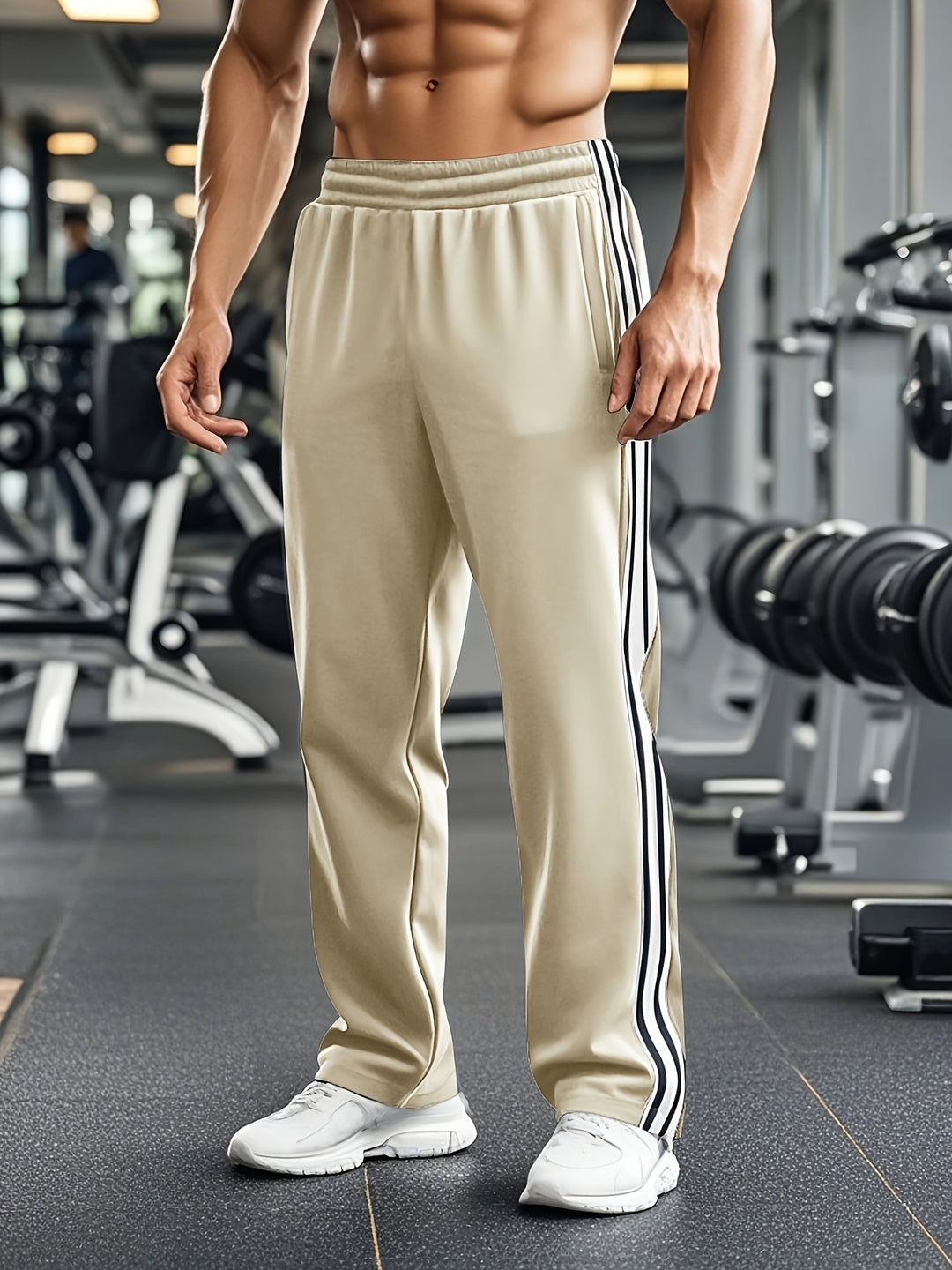 Men's Track Trousers Black Polyester Elastic Waistband 3