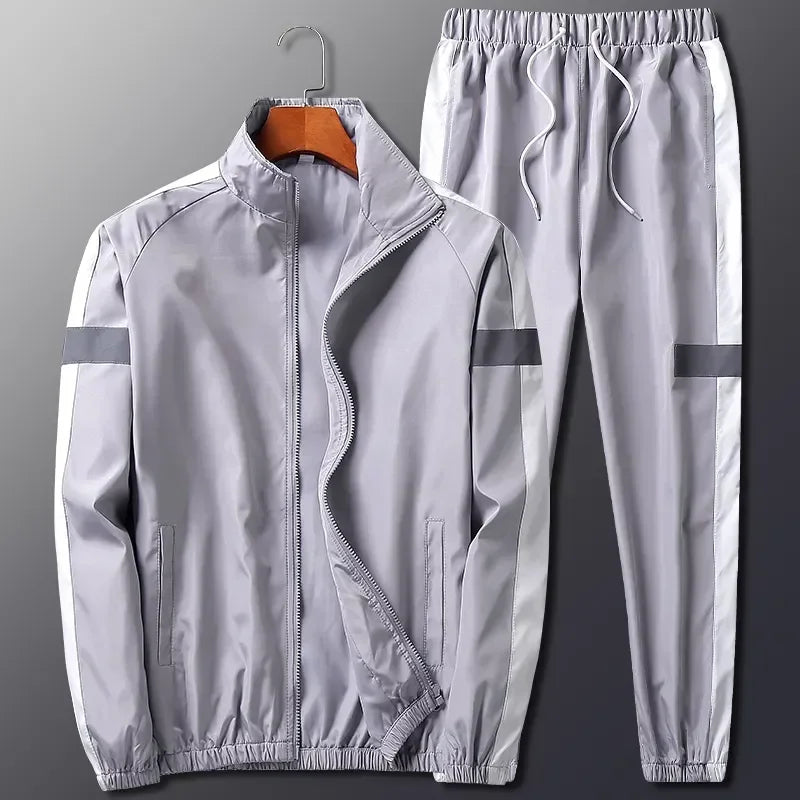 Men's Tracksuit Black Polyester Full-Zip Jacket and Jogger Pants 1