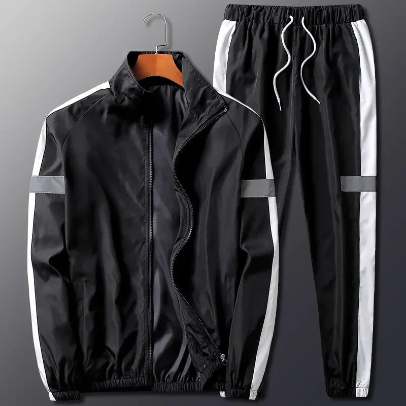 Men's Tracksuit Black Polyester Full-Zip Jacket and Jogger Pants 2