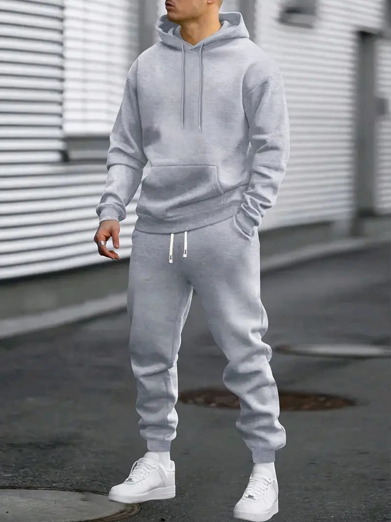 Men's Tracksuit Set Black Cotton Hoodie and Joggers 1