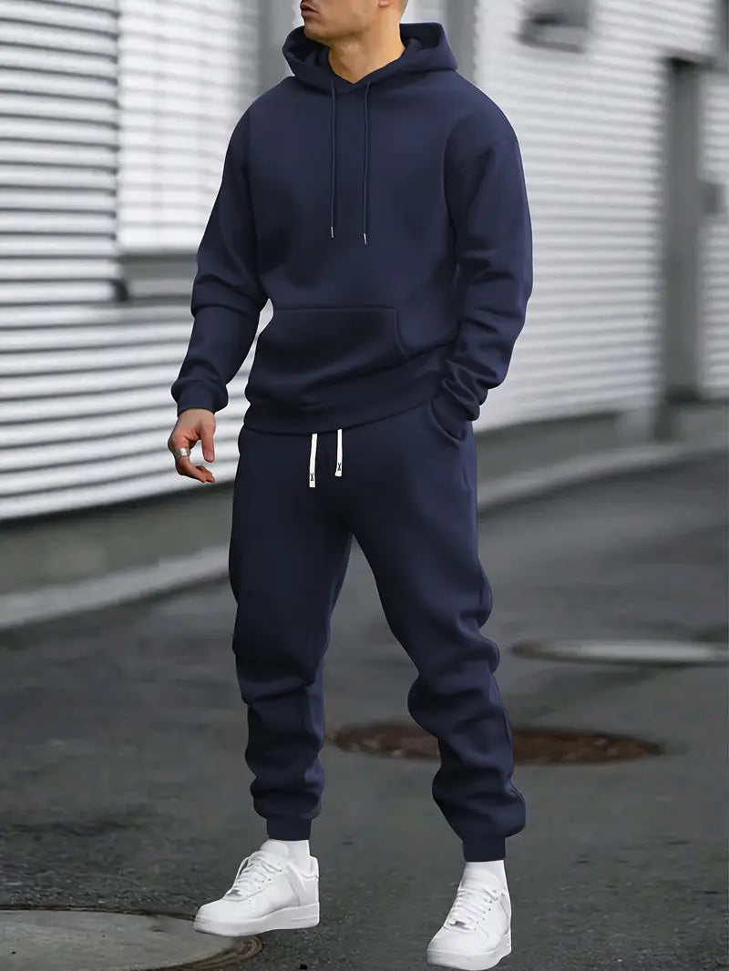 Men's Tracksuit Set Black Cotton Hoodie and Joggers 3