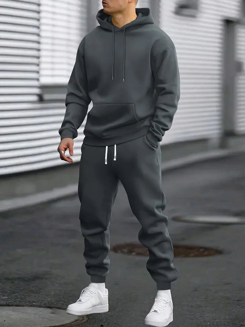 Men's Tracksuit Set Black Cotton Hoodie and Joggers 4