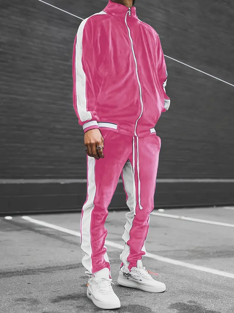 Men's Tracksuit Set Black Velvet Athletic Wear 1