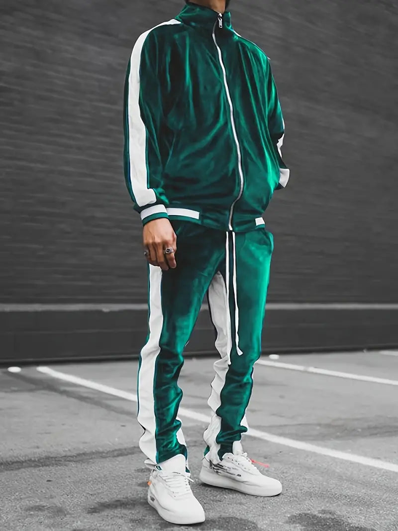 Men's Tracksuit Set Black Velvet Athletic Wear 2