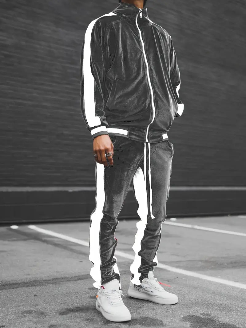 Men's Tracksuit Set Black Velvet Athletic Wear 3
