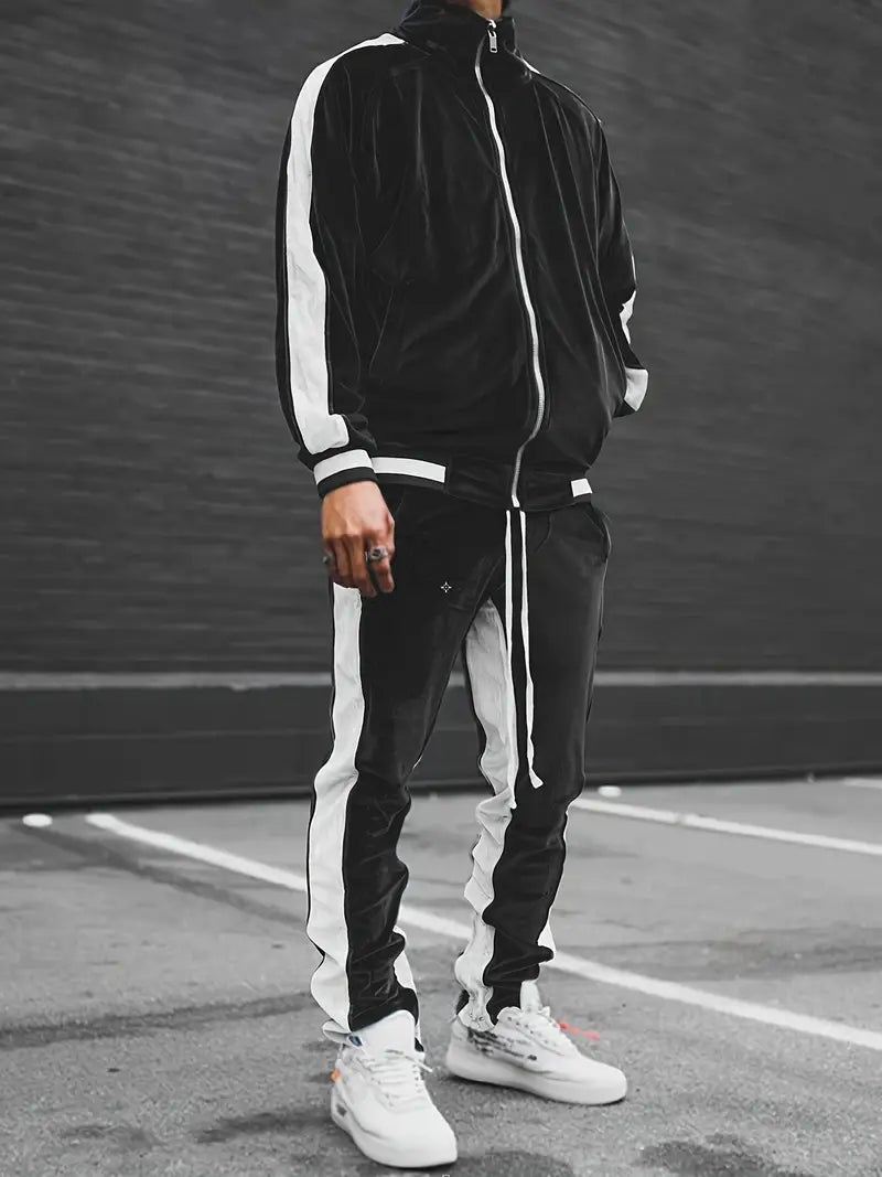 Men's Tracksuit Set Black Velvet Athletic Wear 4