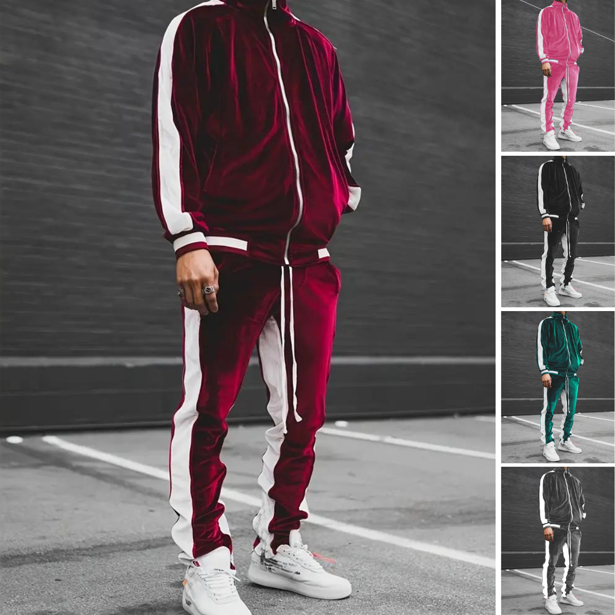 Men's Tracksuit Set Black Velvet Athletic Wear 6