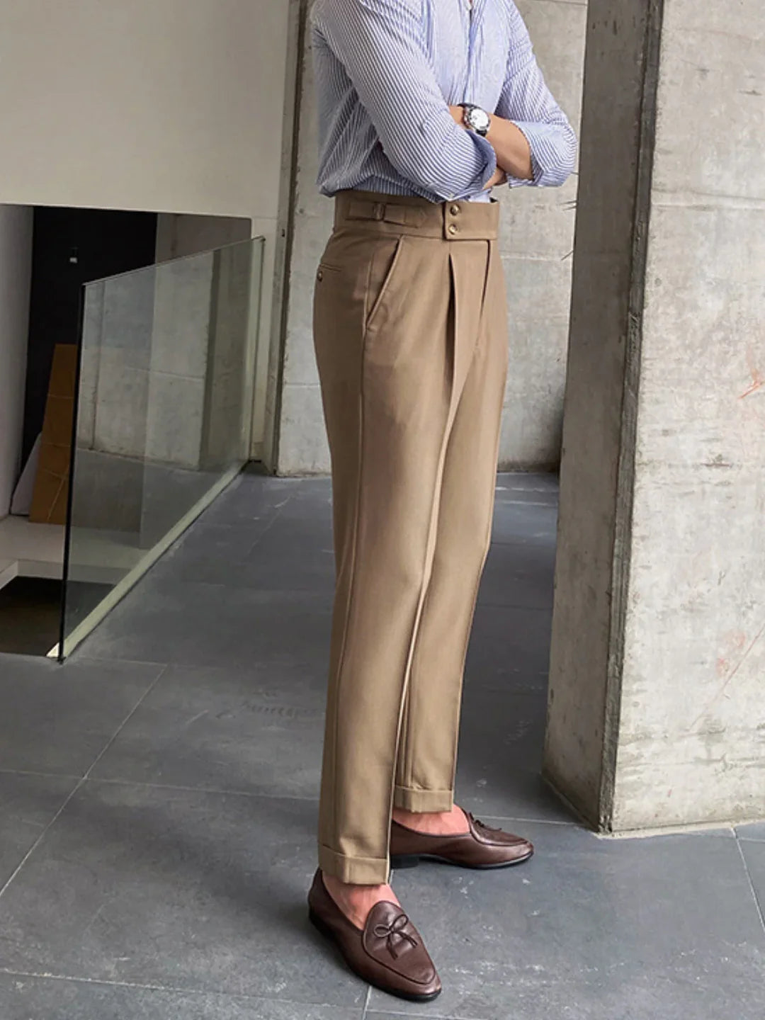 Men's Trousers Beige Cotton Vintage Style