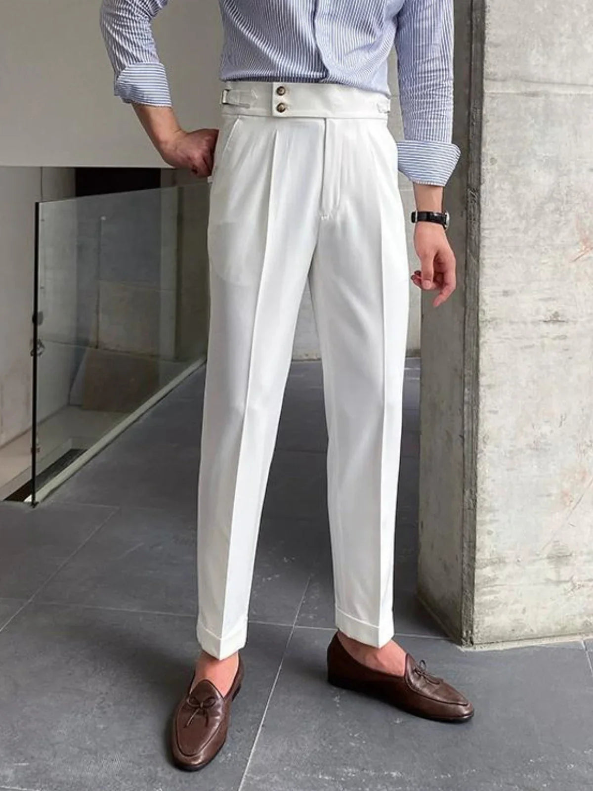 Men's Trousers Beige Cotton Vintage Style
