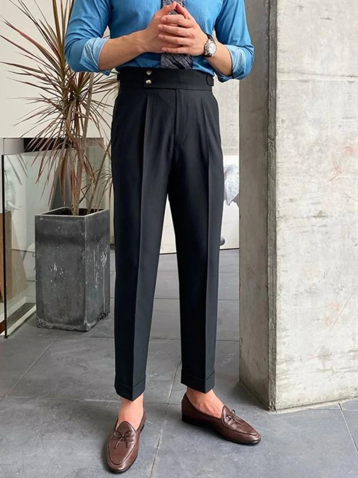 Men's Trousers Beige Cotton Vintage Style