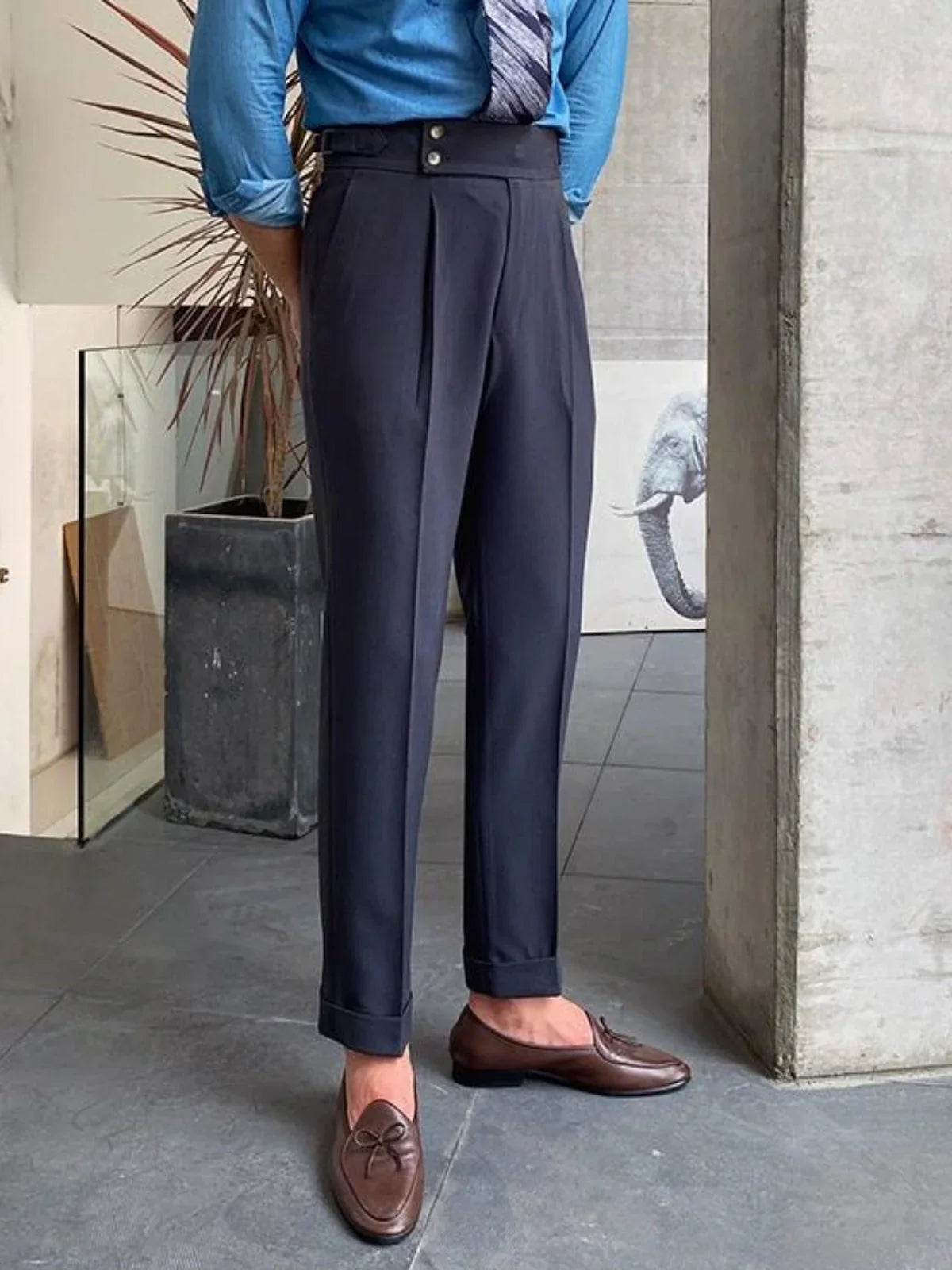 Men's Trousers Beige Cotton Vintage Style