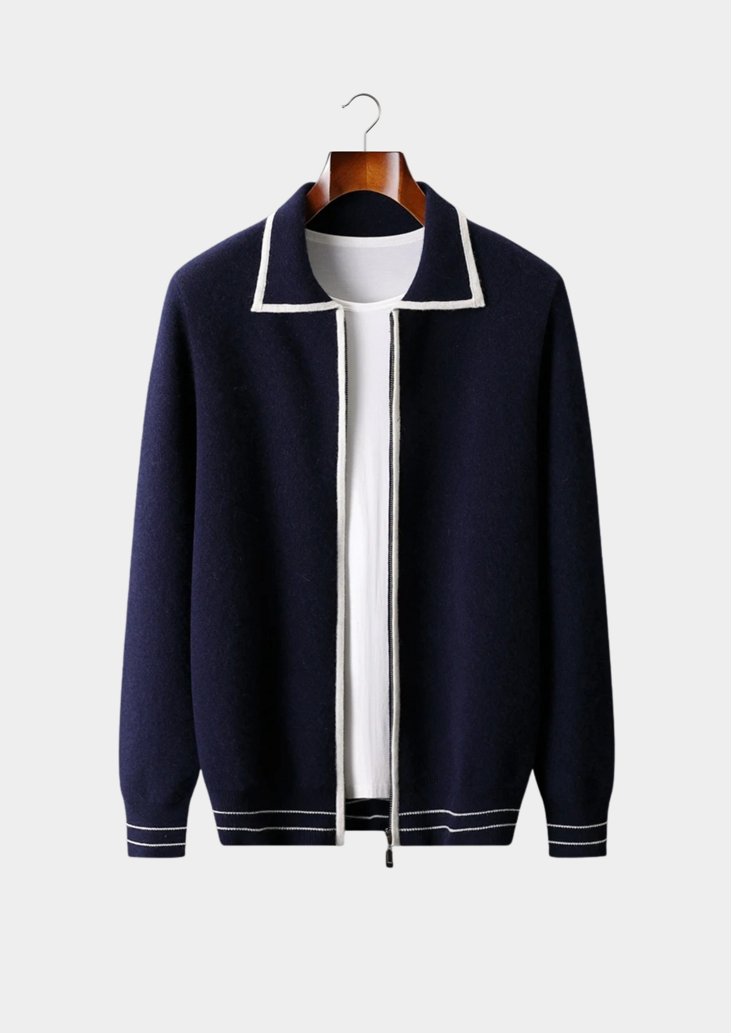 Men's Two-Tone Cardigan Extra-Fine Merino Wool 1