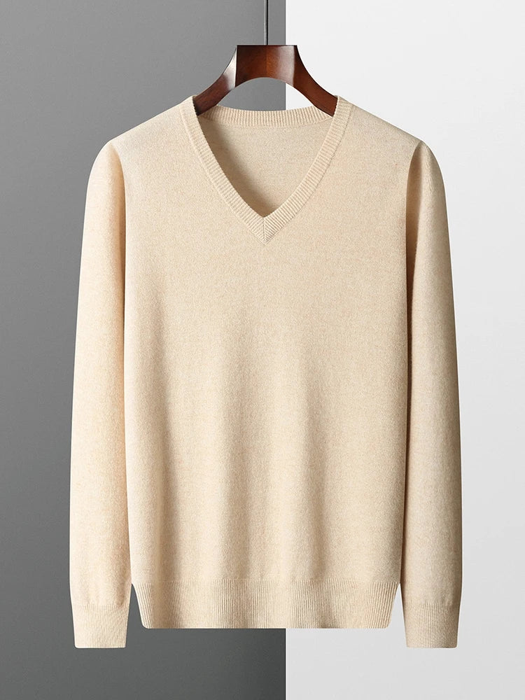 Men's V-Neck Sweater Blue 100% Merino Wool 2