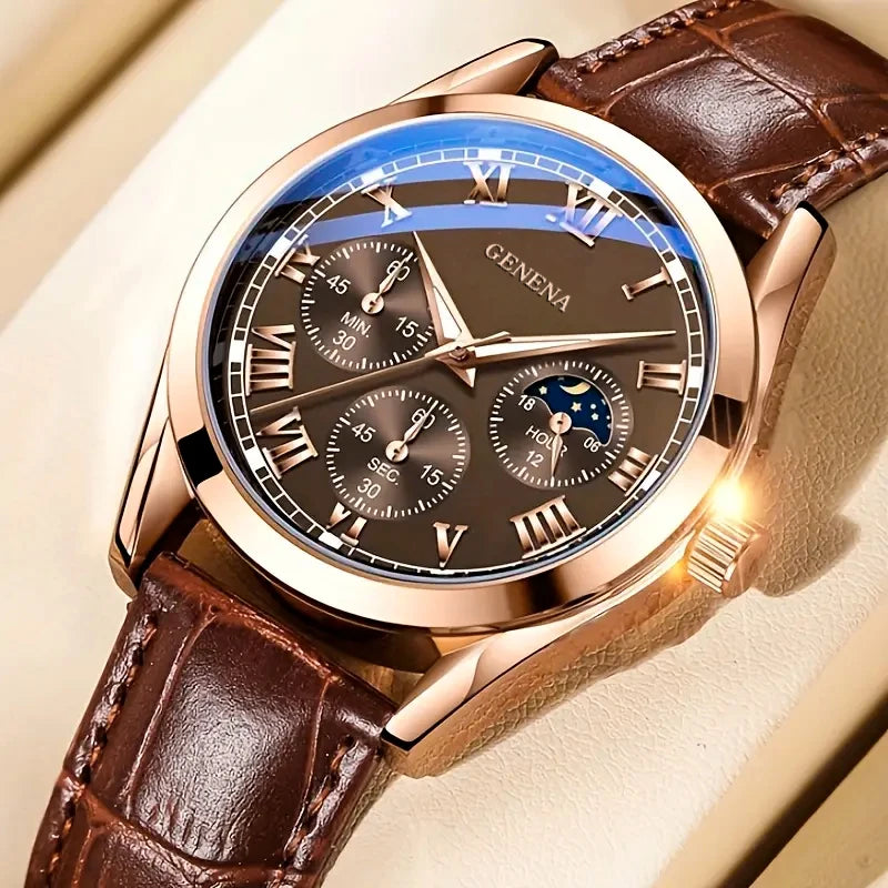 Men's Watch Black Alloy Leather Band