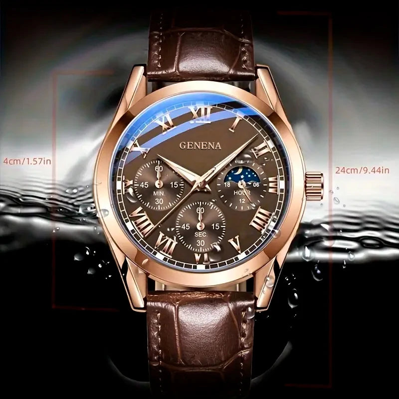 Men's Watch Black Alloy Leather Band